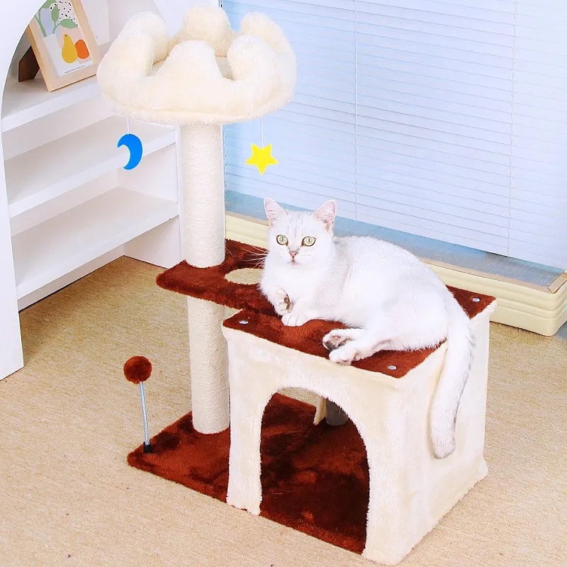 Árbol rascador de madera para gatos con sisal, área salto y casa - imagen 5