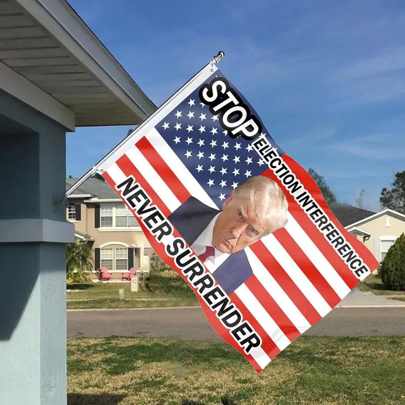Bandera de Trump Mug Shot, nunca se rinda, doble cara, 3 capas, América, resistente a la decoloración, duradera, exterior, jardín - imagen 5