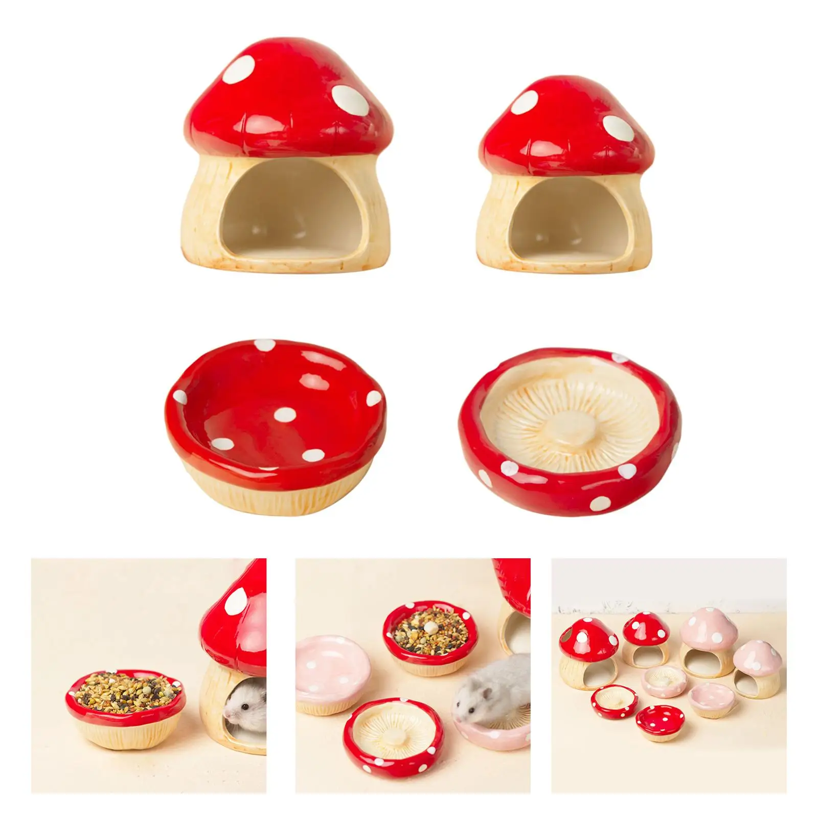 Ceramic Hamster House, Hamster Hideout, Cute Mushroom Shape Feeding Bowl for