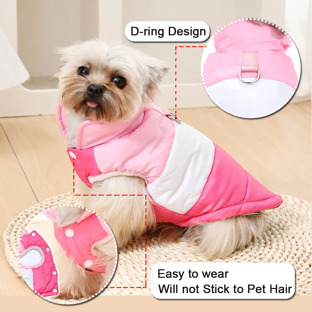Ropa para perros, chaqueta cálida de invierno para cachorros, chaleco con anillo en D, acogedor abrigo a prueba de viento para Chihuahua, Bulldog Francés, disfraz para perros y gatos - imagen 3