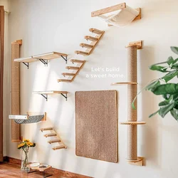 Rascador de pared con hamaca para gatos – Madera natural