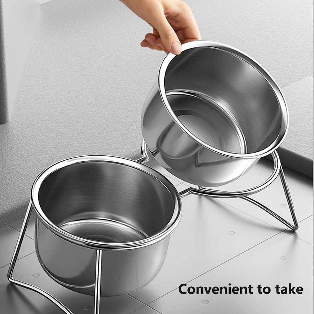 Comedero lento doble elevado de acero inoxidable para perros y gatos - imagen 2