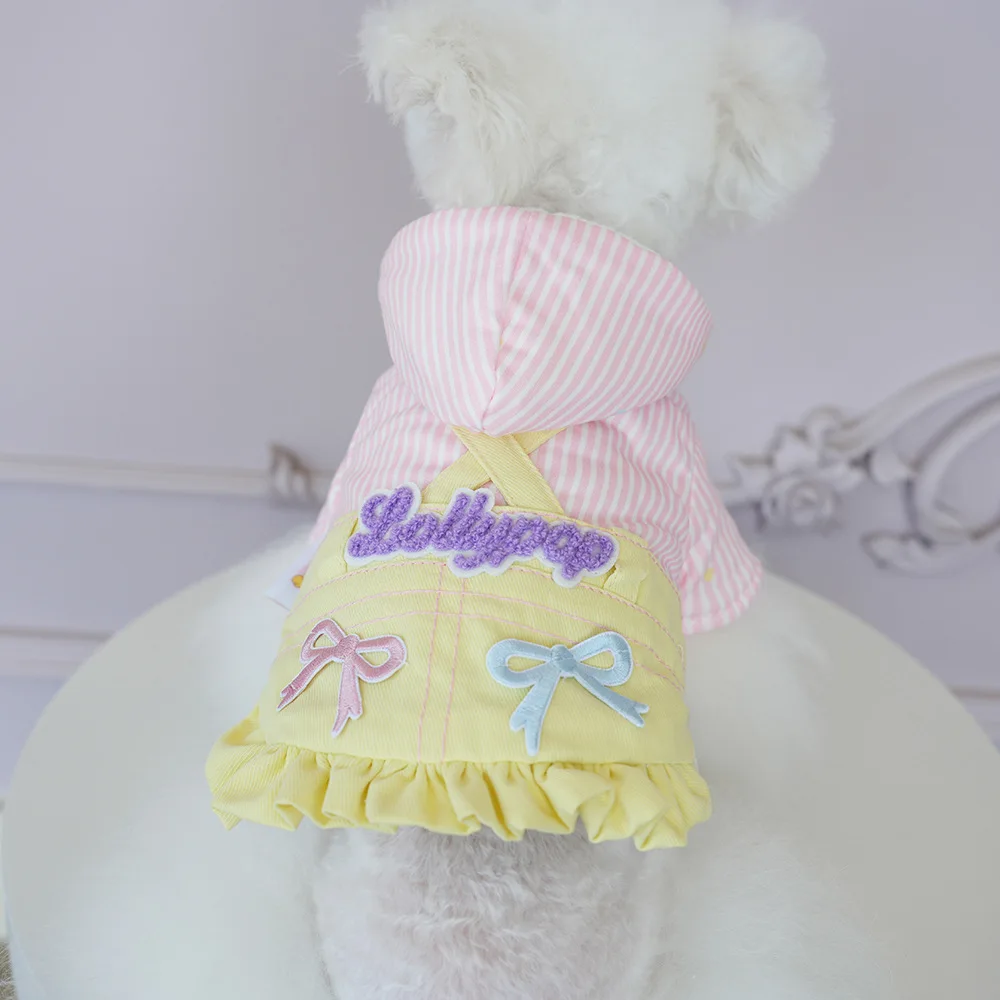 Abrigo a rayas para mascotas, falda vaquera con tirantes para el hombro, abrigo con capucha para otoño e invierno, ropa para perros, gatos y cachorros, ropa para perros pequeños