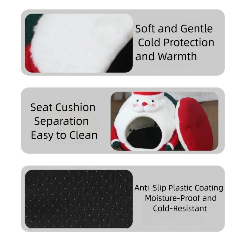 Cama navideña para mascotas, casa de Papá Noel, nido calmante de felpa cálido para perros y gatos, almohadilla para perrera de invierno para gatos de interior, perros pequeños, refugio acogedor - imagen 5