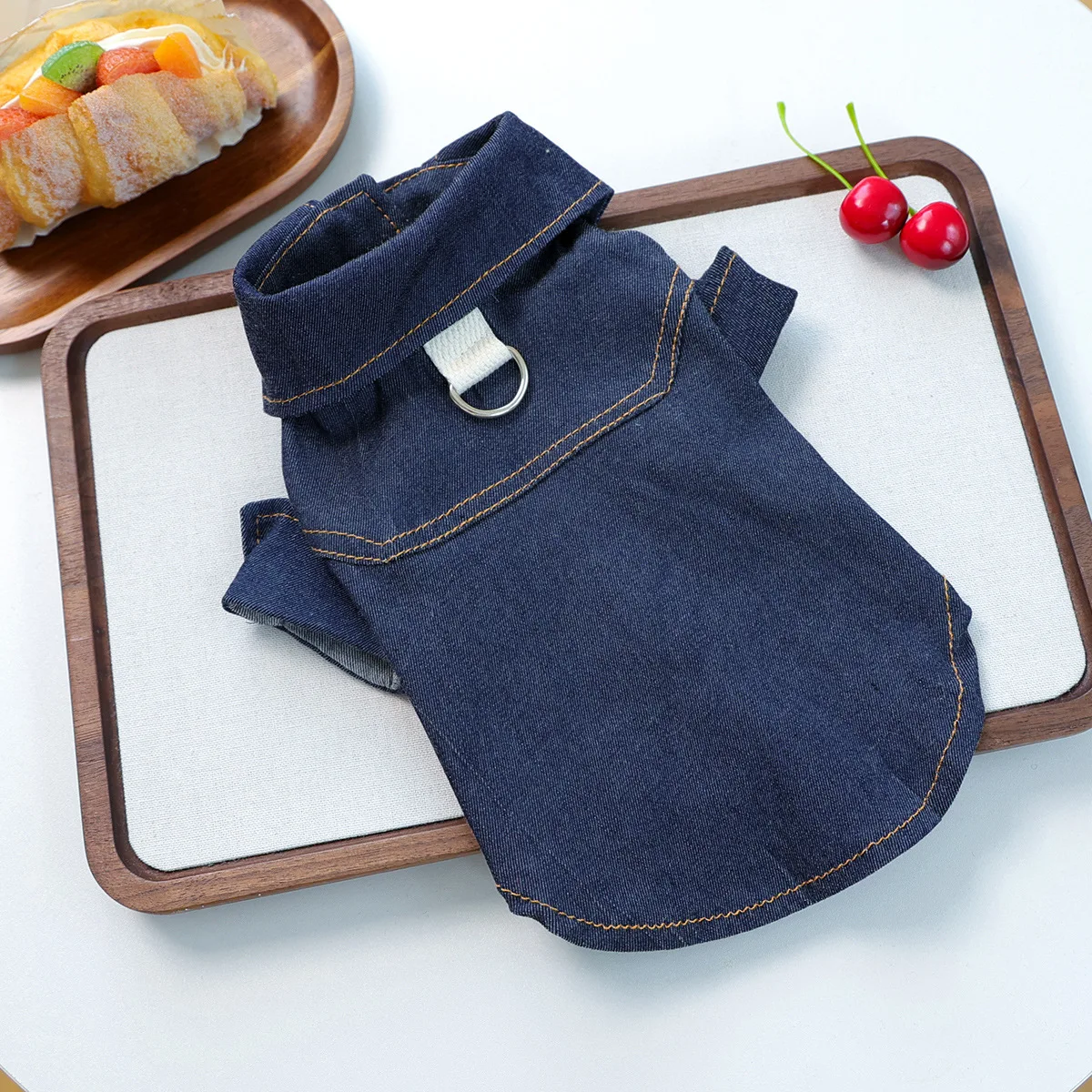 Chaqueta vaquera de otoño e invierno para mascotas, camisa vaquera cálida y cómoda para perros pequeños y gatos felices, ropa para perros pequeños - imagen 4