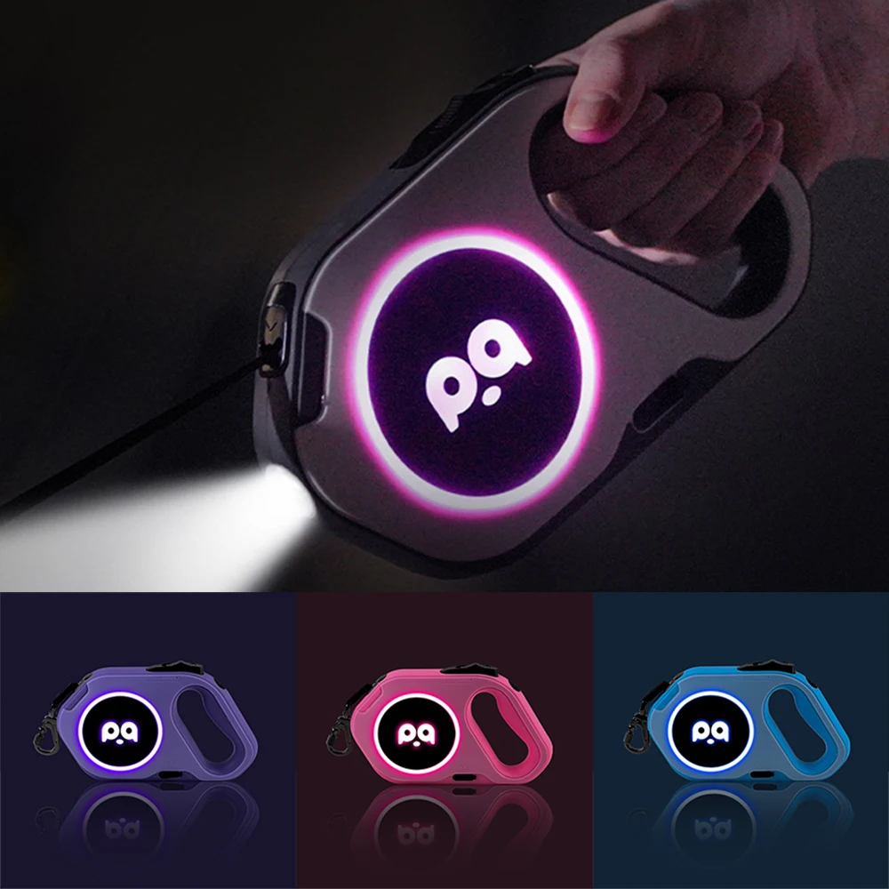 Correa automática para mascotas de alta calidad de 5M con cuerda de tracción LED para perros grandes y medianos, accesorios de correas retráctiles