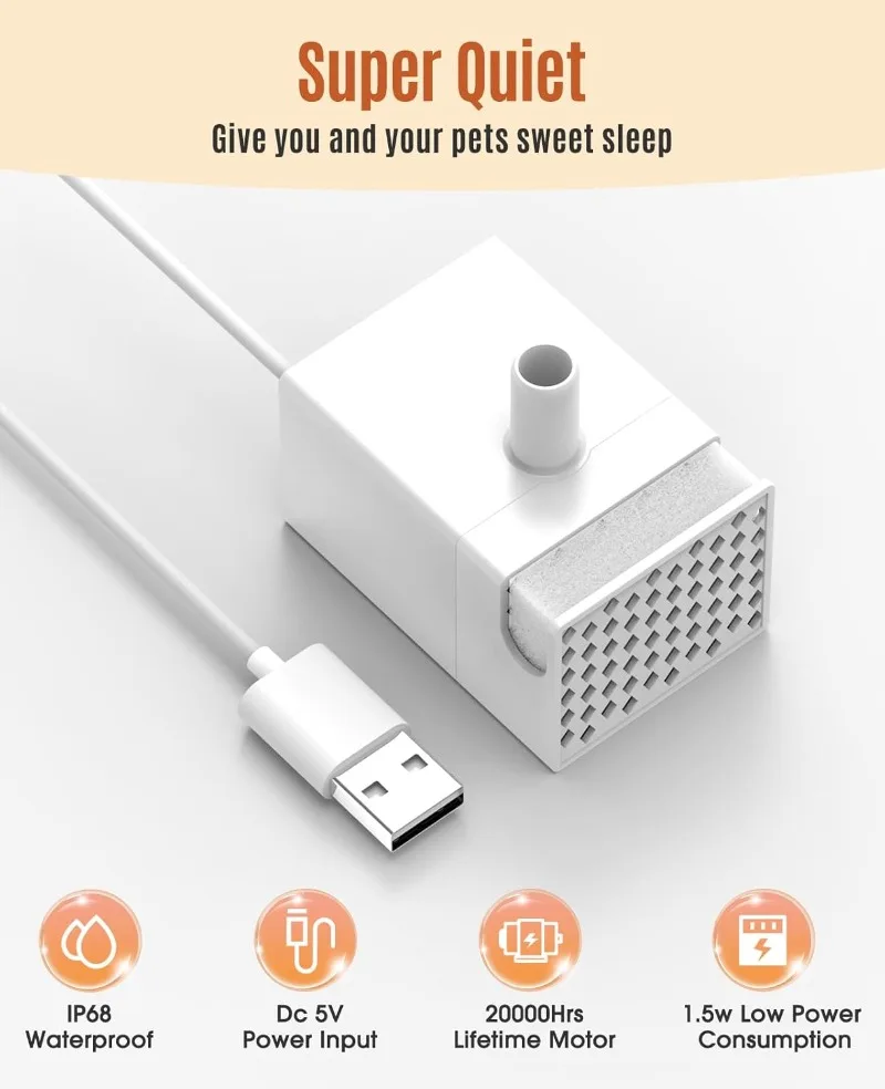 Bomba de repuesto con luz para fuente de agua para gatos, dispensador de agua para perros y mascotas, bomba de agua ultra silenciosa con cable de alimentación de 4,9 pies - imagen 3