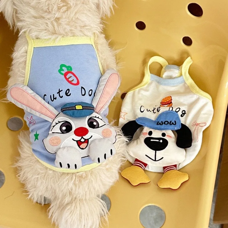 Chaleco de perro mascota con dibujos de animales para Bulldog Francés, ropa bonita para gatitos, decoración de muñecas, camiseta transpirable para cachorros, verano y primavera - imagen 3