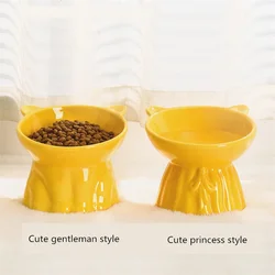 Comedero cerámico inclinado con soporte cervical para gatos