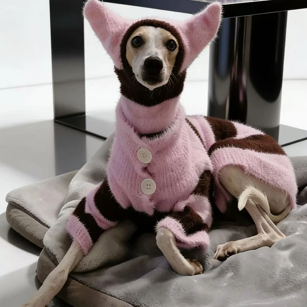 Sueter calido cafe-rosa para perros pequenos y medianos (Whippet) - imagen 2