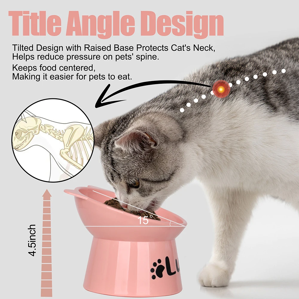 Cuenco personalizado para gatos, cuencos para gatos de pie alto, nombre impreso gratis, alimentador de comida para cachorros y gatitos, fuente para beber para mascotas con cuello de 15 grados, productos para mascotas - imagen 3