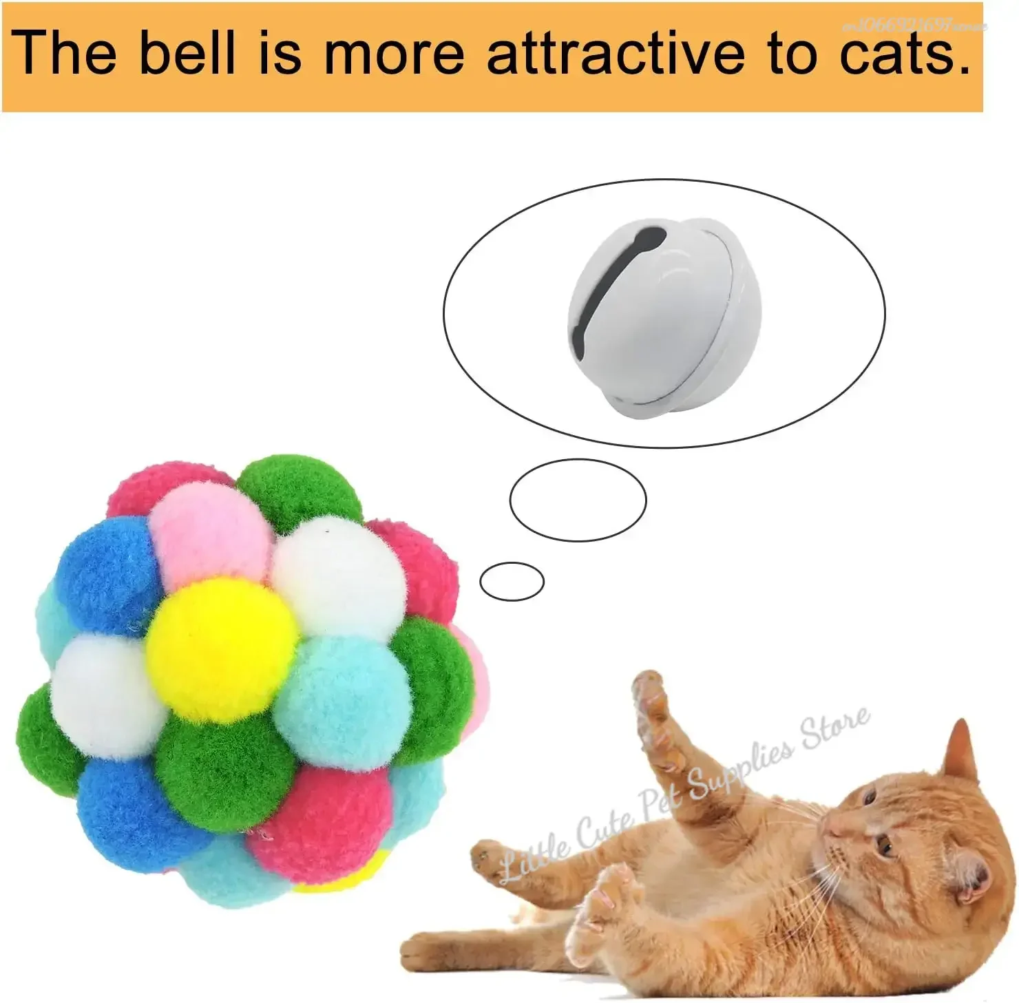 1 Uds. Pelotas de juguete para gatos con campanas, bolas de pompón de Color para gatos, bolas brillantes de oropel, juguete interactivo para gatos de interior y gatitos - imagen 2