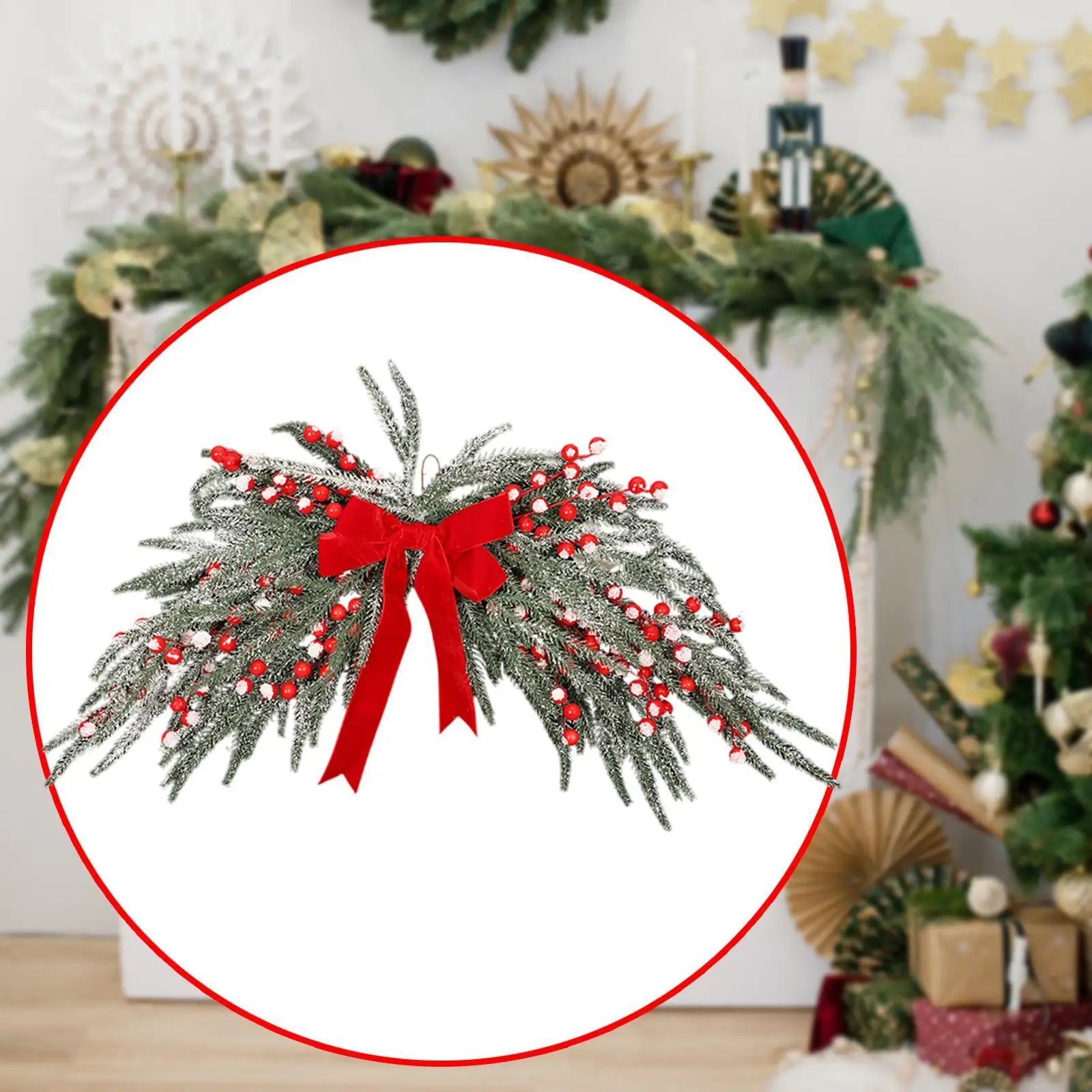 Christmas Garland Reusable Indoor and Outdoor Farmhouse Festival Home Decor Artificial Holly Red Berries Wreath Xmas Decoration