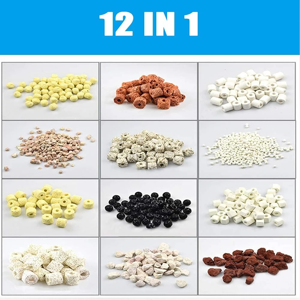 Medios de filtro de acuario 12 en 1 aleatorios, 500g, con Nano bolas, guijarros de cuarzo, anillo de cerámica seguro para peceras, sistema de filtro de acuario - imagen 5