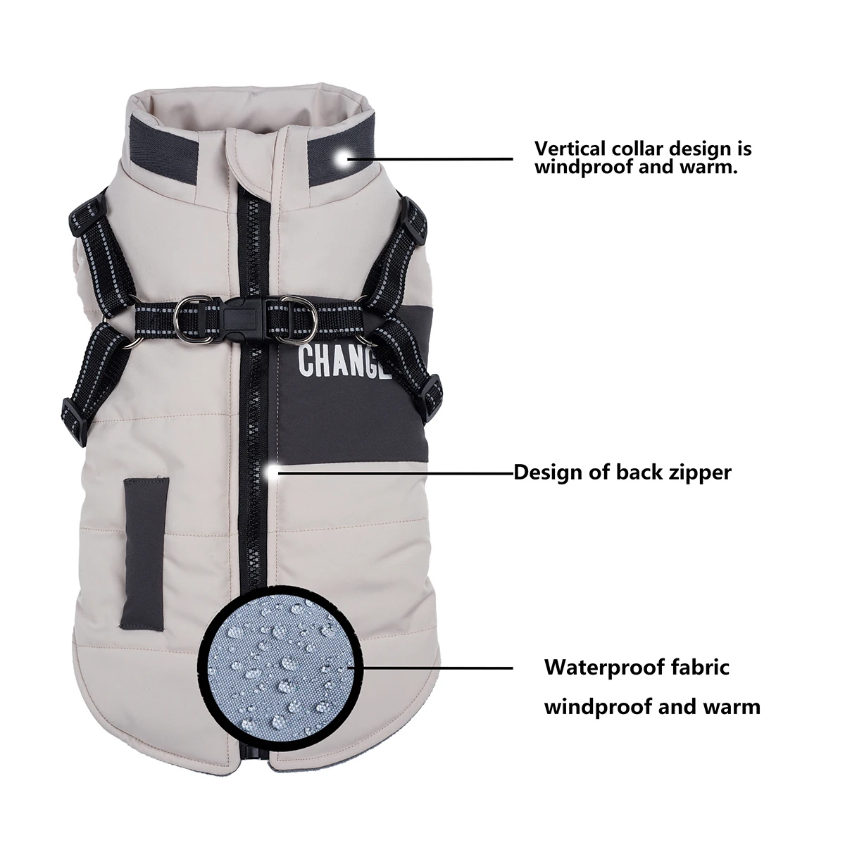 Ropa a prueba de viento, abrigo de invierno con arnés, ropa cálida para mascotas, chaqueta pequeña, disfraz de Bulldog Chihuahua Labrador - imagen 2