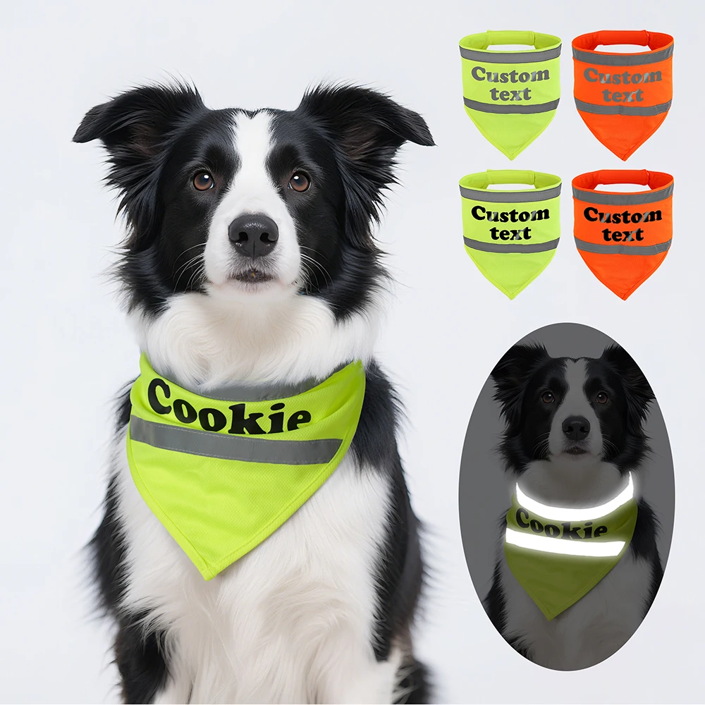 Pañuelo reflectante de seguridad para perros, bufanda personalizada para perros, Collar con estampado gratuito, nombre de mascota para perros pequeños y medianos, accesorios, ropa