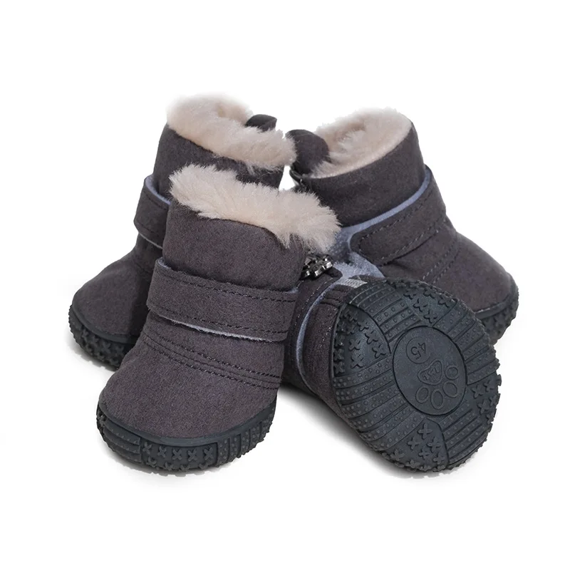 Botas de nieve impermeables para perros, calzado grueso de forro polar, zapatos de invierno para perros pequeños, suela de goma suave, antideslizantes, 4 piezas - imagen 3