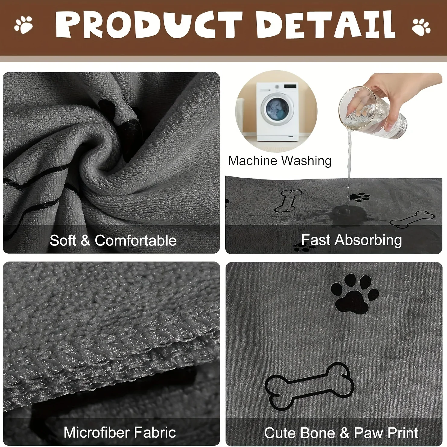 Toalla para perros, toallas para mascotas para perros y gatos, toalla de baño con garra para perros de secado rápido de microfibra para cachorros, productos de baño para mascotas, perros medianos absorbentes - imagen 4