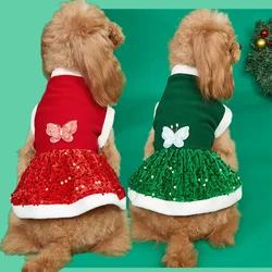 Vestido de peluche con purpurina para perro pequeño, ropa de gato, vestidos de perro para cachorro, Navidad, Otoño e Invierno