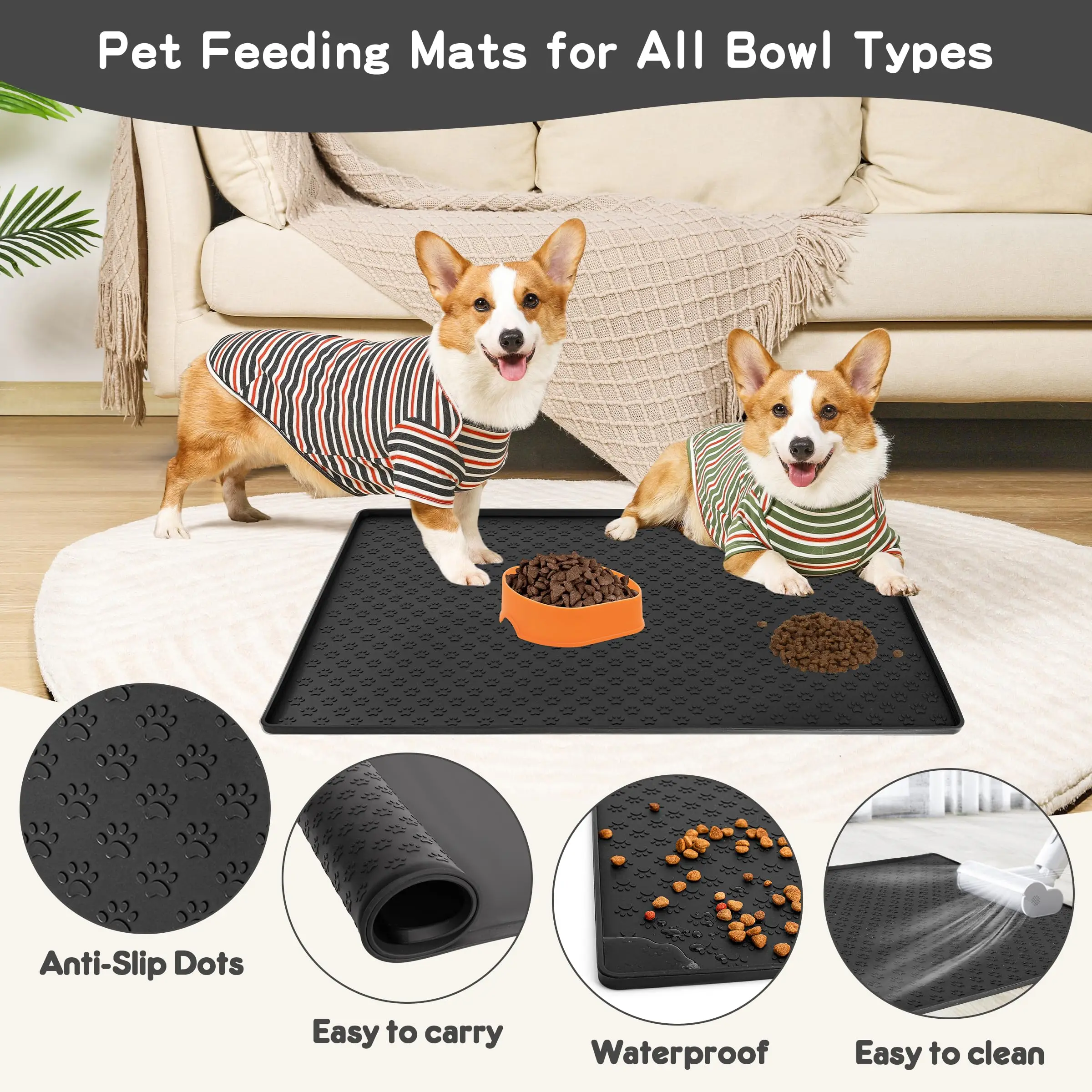 Mantel Individual para mascotas, sin pastillas, fácil de limpiar, plegable, estera de alimentación para perros y gatos, estera impermeable antideslizante de silicona para mascotas - imagen 3