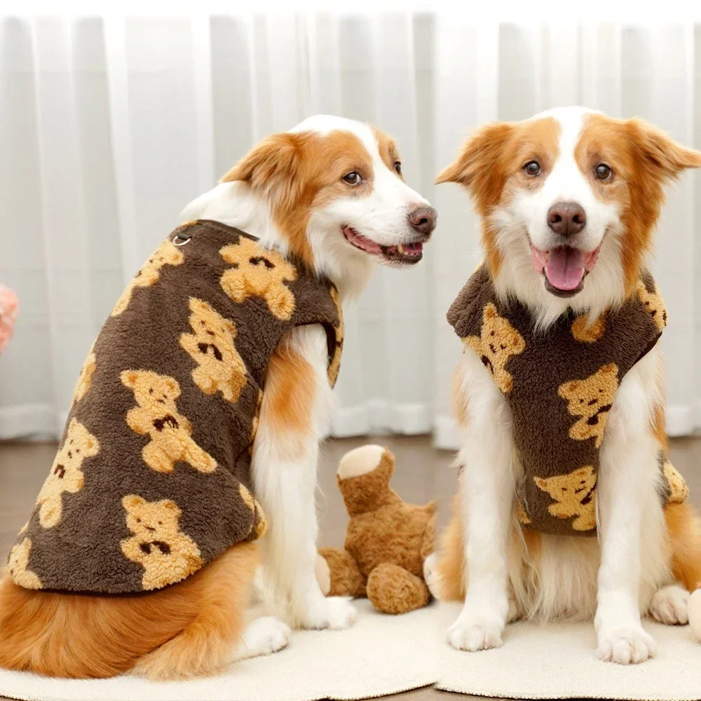 Abrigo térmico de lana para perros, ropa estampada de oso de peluche de invierno para perros medianos y grandes, suéter de lana suave para perros grandes, abrigo, ropa para mascotas