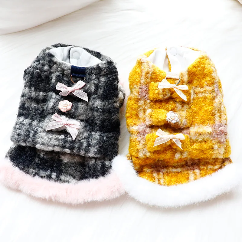 Abrigo acolchado de princesa de terciopelo cálido para perros, traje de estilo fragante de lujo para perros pequeños, ropa esencial para mascotas de otoño e invierno - imagen 2