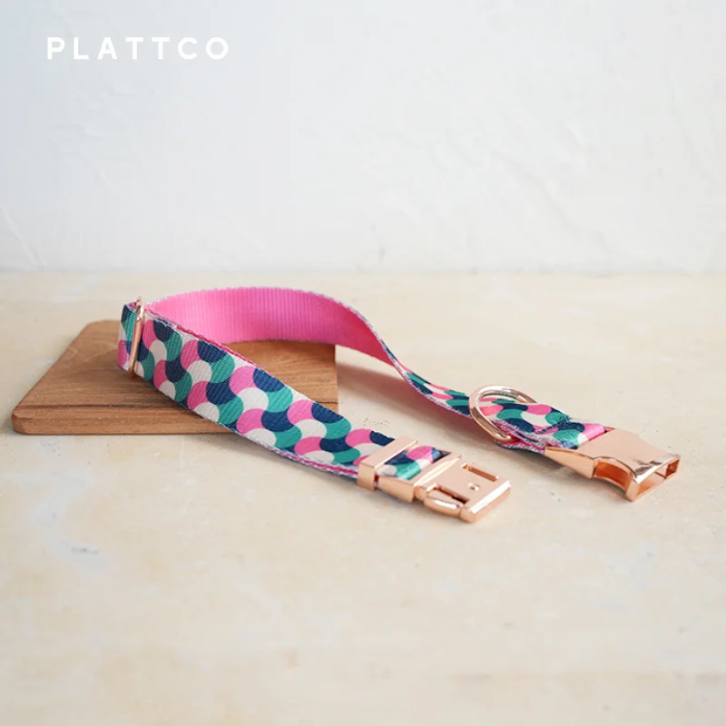 PLATTCO conjunto de perro de diseño único estampado GUMMY WORMS patrón con hebilla de oro rosa de alta calidad 5 tamaños PDC317RG y PDL317RG - imagen 3