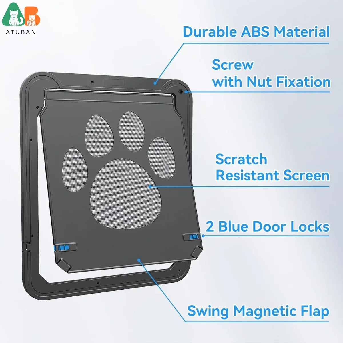 ATUBAN Puerta para mascotas con solapa magnética de 8x10 ", ABS duradero, fácil instalación, para gatos y perros pequeños, con cerradura, pantalla/puerta corredera, puerta con pantalla para gatos - imagen 4