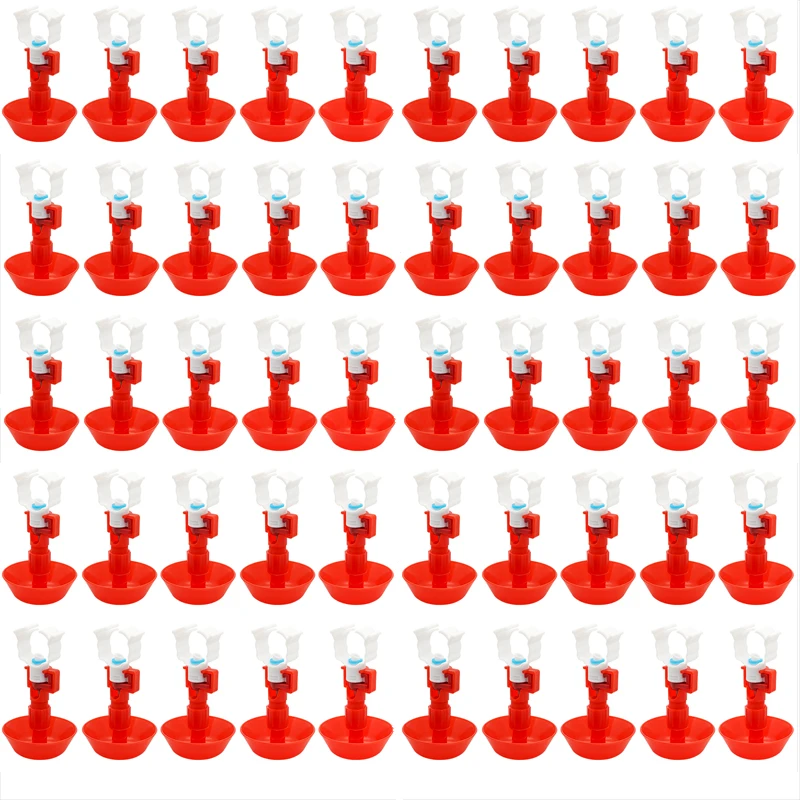 50 Uds. Tazas colgantes automáticas para agua de pollo, bebedero para pezones, gallinero, bebedero rojo para pollo, taza colgante, herramientas para bebedero de granja avícola