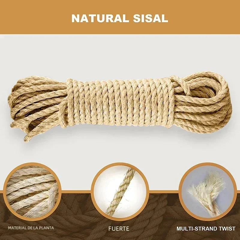 Rascador de cuerda de Sisal Natural para gatos, juguete para rascar árboles, garra de pata, Protector de muebles, poste de rascado, accesorios para gatos, 20M - imagen 2