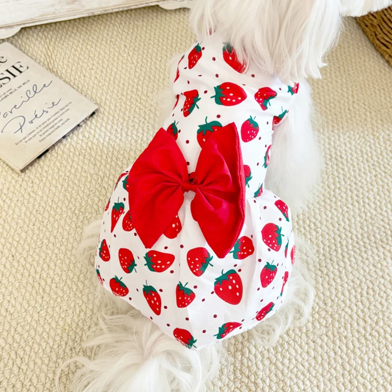 Vestido verano fresa para perros pequeños – falda con lazo - imagen 3