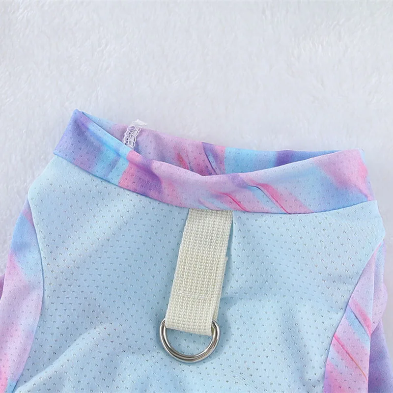 Ropa de malla para perros, mono azul y rosa para perros y gatos, pijamas para perros pequeños, perro salchicha, Chihuahua, ropa de verano para cachorros, mono para mascotas - imagen 3