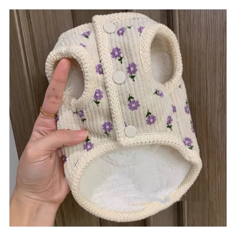 Chaleco floral morado, ropa para perros, adorable abrigo cálido para otoño/invierno para mascotas, chaqueta de lana de cordero maltesa, regalos para mascotas - imagen 2