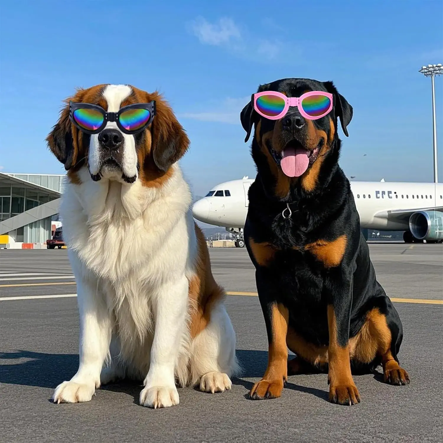 Gafas de sol para perros, gafas para perros medianos y grandes, protección contra la niebla y el viento, gafas para mascotas con correa ajustable para senderismo en coche - imagen 4
