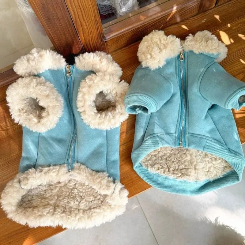 Ropa para perros, chaqueta de pana y terciopelo, abrigo con Cuello de piel de cordero y piernas para mascotas, chaqueta cálida de invierno para cachorros, abrigo para perros pequeños - imagen 4