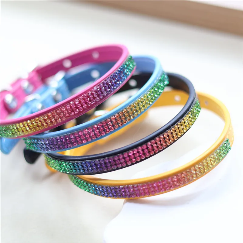 Collar ajustable cuero PU cristales arcoíris para gatos y perros mini - imagen 4