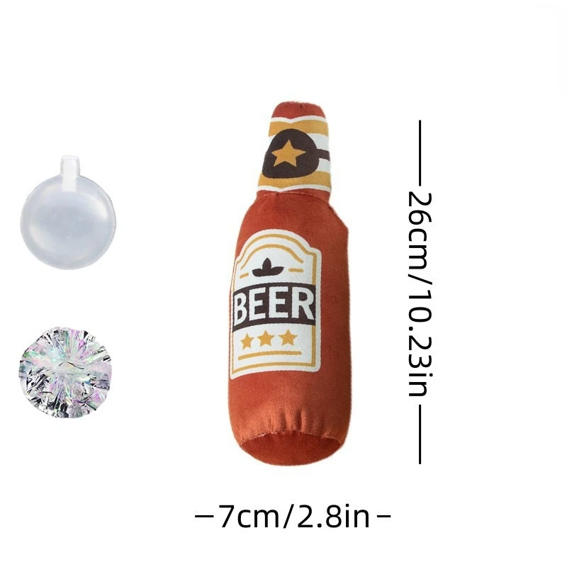 Juguetes de peluche para perros, juguete con forma de botella de cerveza, estampado chirriante, resistente a las mordeduras, dientes limpios, suministros para mascotas, juguetes interactivos - imagen 2