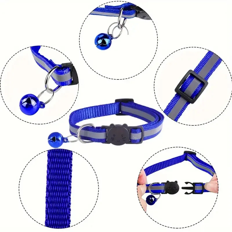 Cinturón de seguridad reflectante para gatos, Collar con hebilla, etiqueta de identificación personalizada ajustable, Collar de nailon para cachorros y gatitos, antipérdida - imagen 5