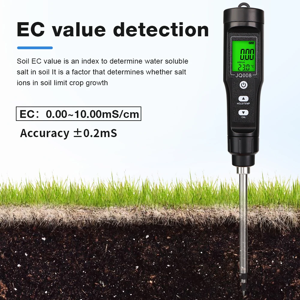 Medidor EC de suelo 2 en 1, probador de suelo Digital de mano, Detector de temperatura EC multifunción, analizador EC de suelo retroiluminado para jardín e invernadero - imagen 4