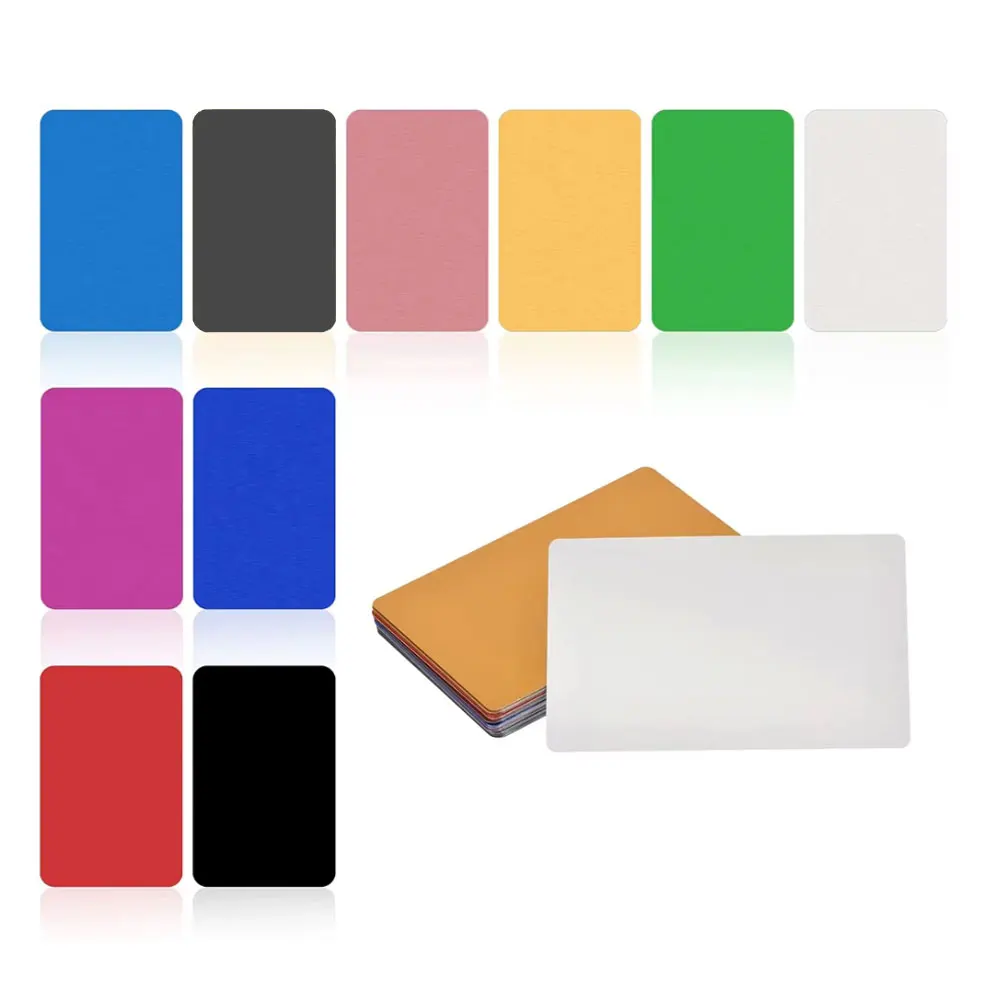 100 Uds placa de identificación de Metal tarjetas de nombre comerciales hoja de Metal de aluminio Multicolor Material de prueba de grabado láser para tarjeta de nombre DIY - imagen 4