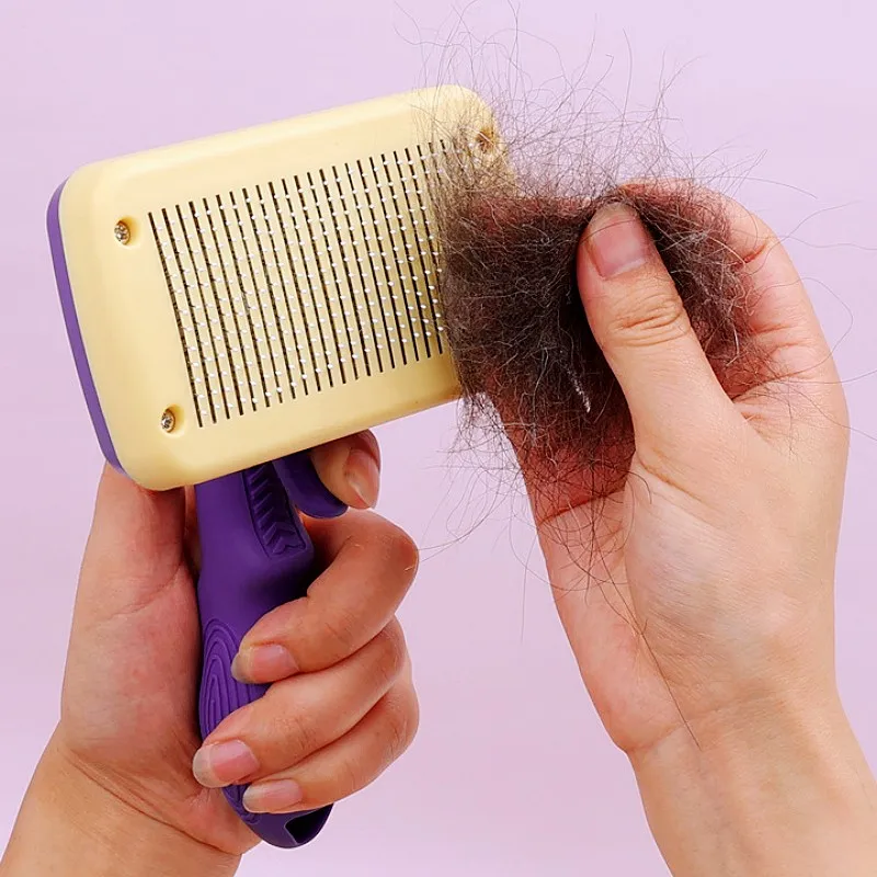 Cepillo para perros, peine autolimpiante para perros, removedor de pelo para mascotas, cepillo para el cuidado de perros, mango cómodo, peines grandes para perros, peine para Limpieza del cabello - imagen 3