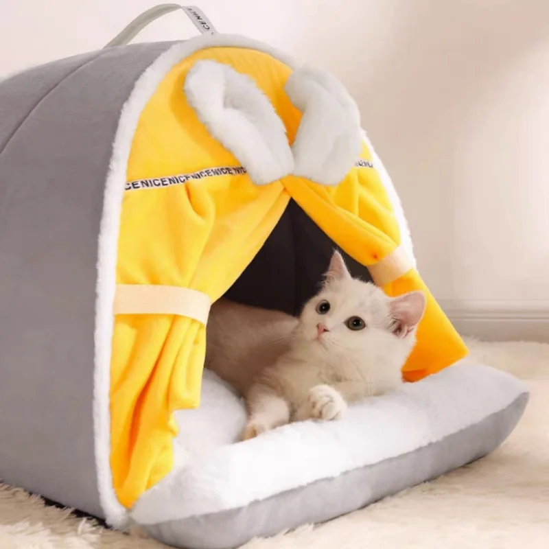 Casa cálida de invierno para gatos, cueva para dormir súper suave y acogedora, cachorros y gatitos gruesas para tiendas de campaña, nido de cama a prueba de viento, suministros para mascotas - imagen 2