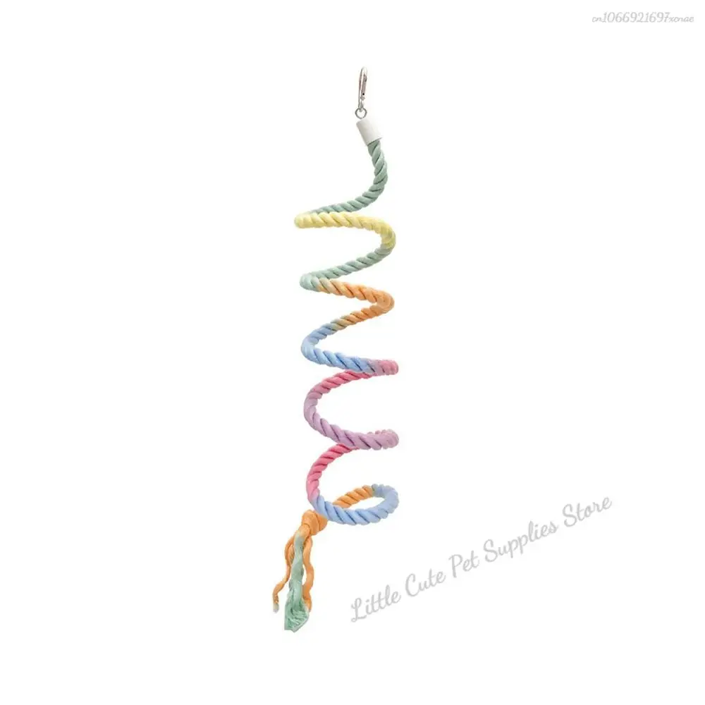 Poste para loros de algodón de colores con cabeza de tornillo, Clip colgante resistente, cuerda tejida de pie para loros, juguete giratorio cómodo para morder pájaros, escalada - imagen 5
