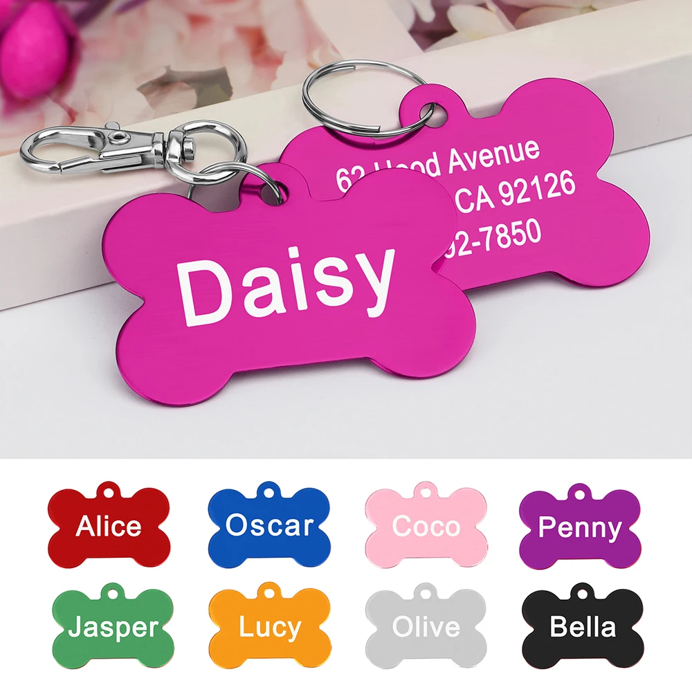Etiqueta Identificación Mascota Forma Hueso Etiquetas Nombre Personalizadas Perro Gato Collar Grabado Libre Antipérdida Colgante Hueso Mascota Pequeña Mediana Grande