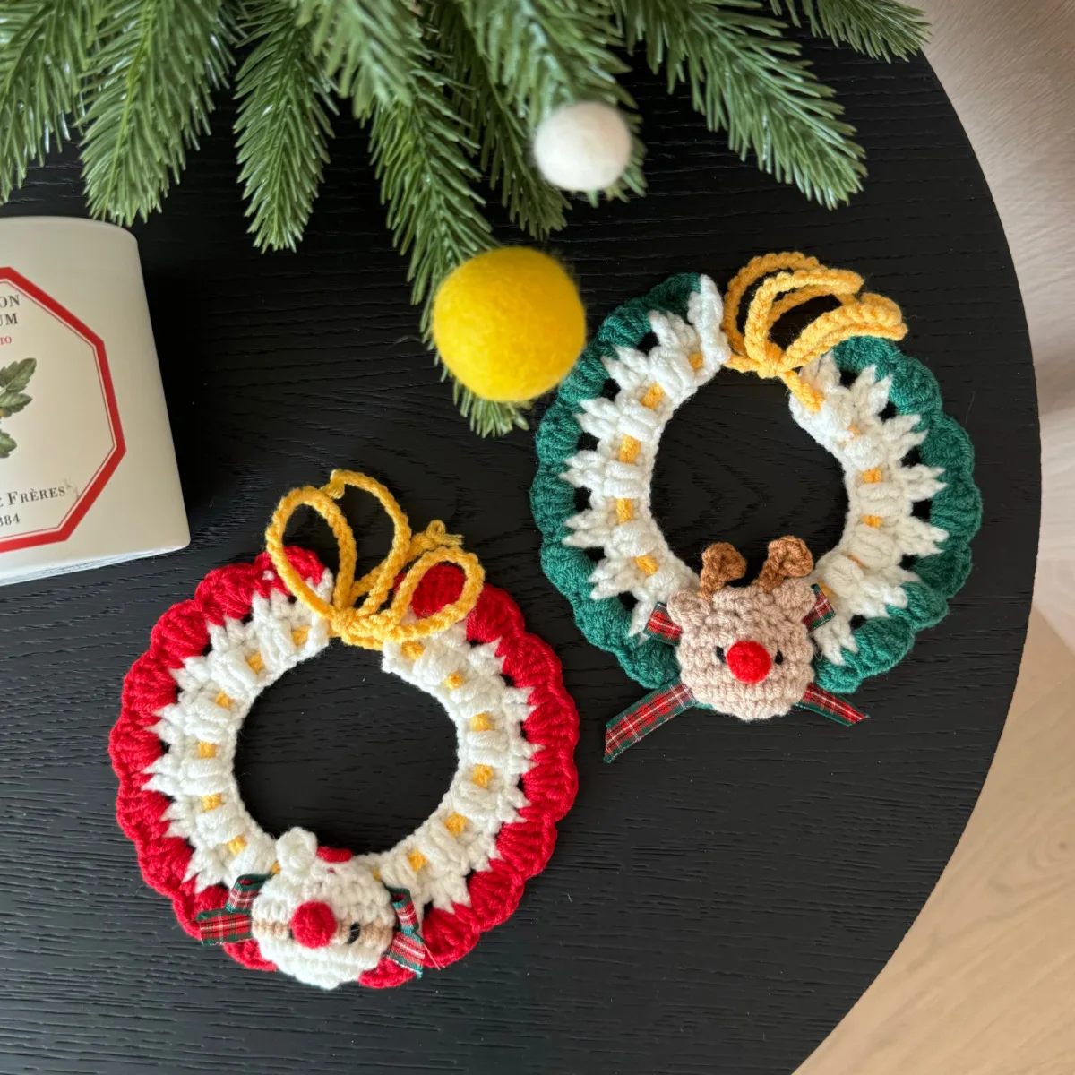 Collares para mascotas, collares navideños para mascotas, campanas para perros y gatos, bufandas tejidas de hilo de Reno, accesorios para perros pequeños y cachorros