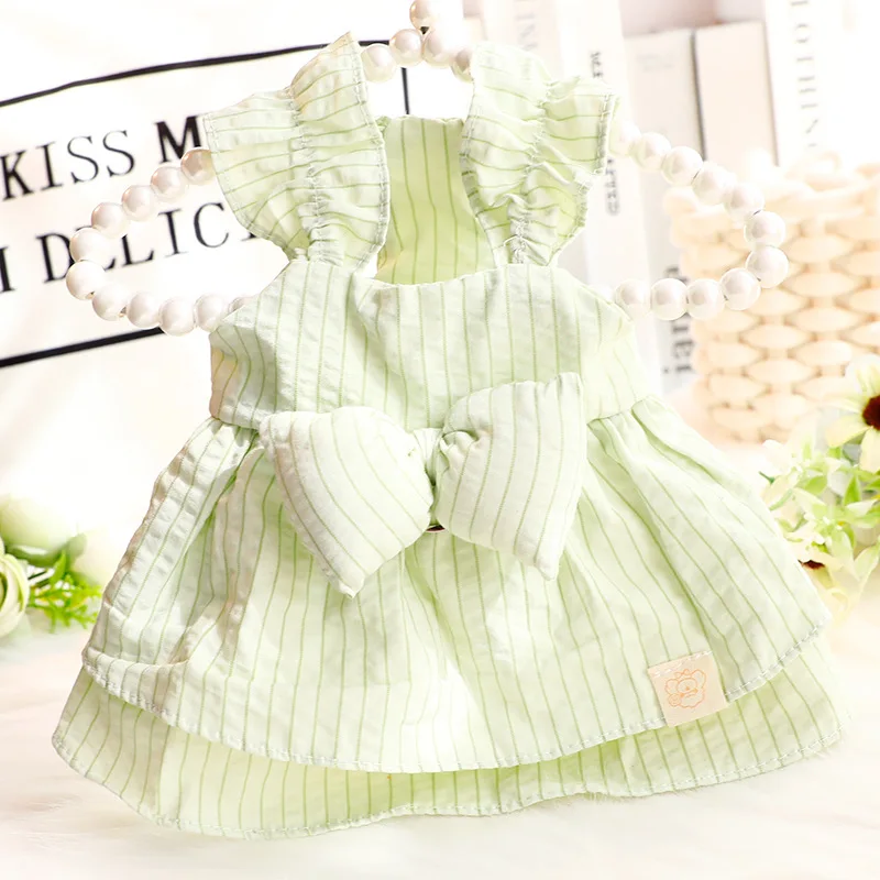 Nuevo vestido de perro de algodón puro de primavera y verano, diseño clásico a rayas con lazo encantador para Bichon, Schnauzer y Chihuahua - imagen 2
