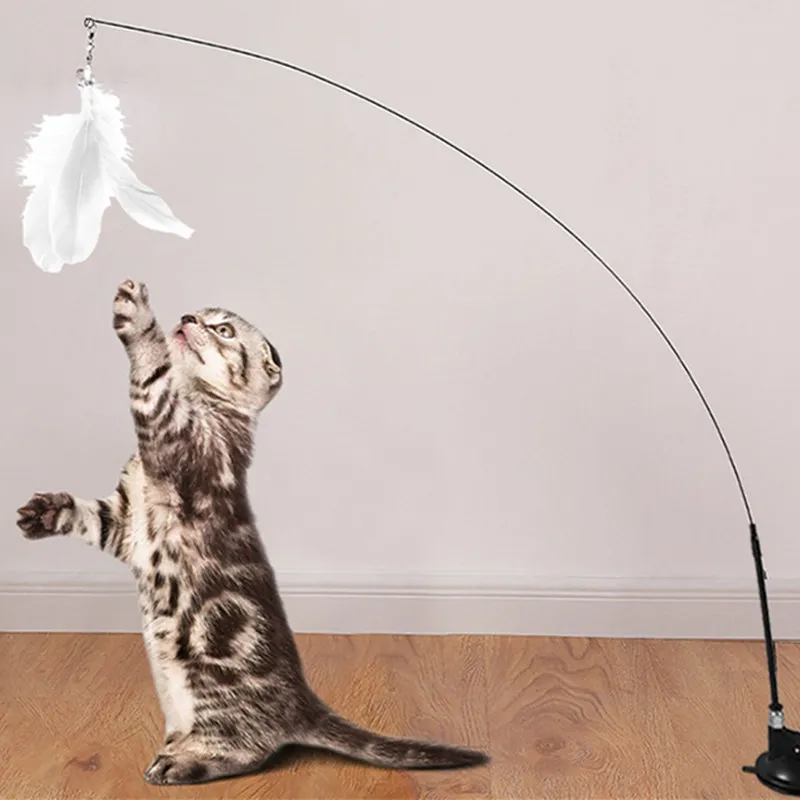 Juguete interactivo para gato con ventosa, juguetes de plumas divertidas, alambre de acero, manos libres, suministros para mascotas - imagen 2