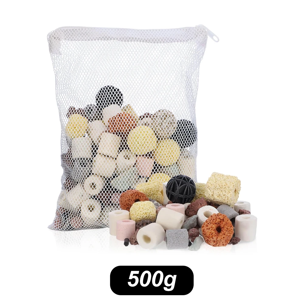 Medios de filtro de acuario 12 en 1 aleatorios, 500g, con Nano bolas, guijarros de cuarzo, anillo de cerámica seguro para peceras, sistema de filtro de acuario - imagen 2