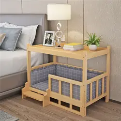 Perrera de madera maciza con casa para gatos - Cama 2 en 1 para mascotas
