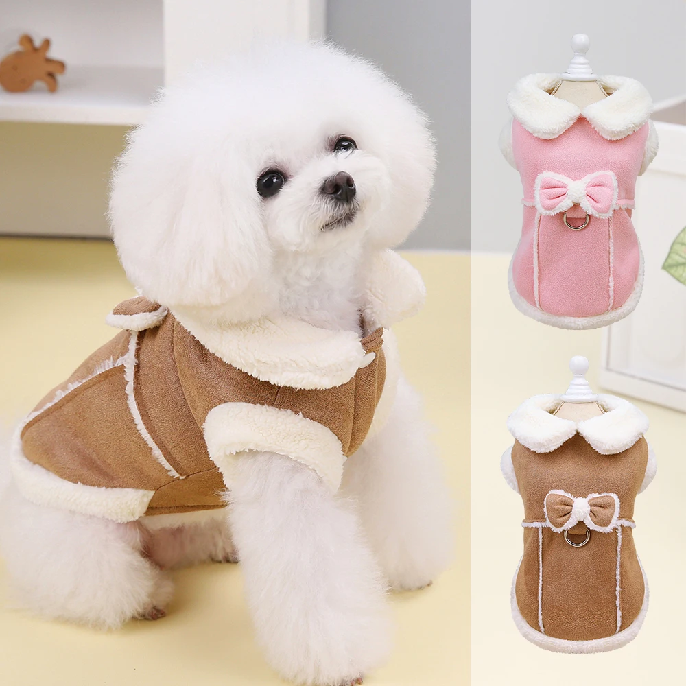 Ropa bonita para perros, chaqueta para perros, abrigo de invierno para cachorros, ropa con lazo, traje cálido de piel para mascotas, suave para perros pequeños y medianos, Chihuahua
